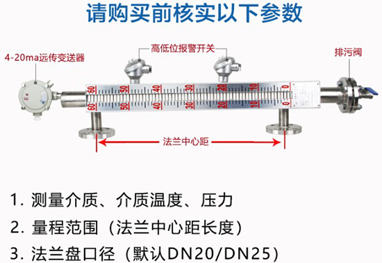 浮球式磁翻轉液位計選型參數(shù)圖